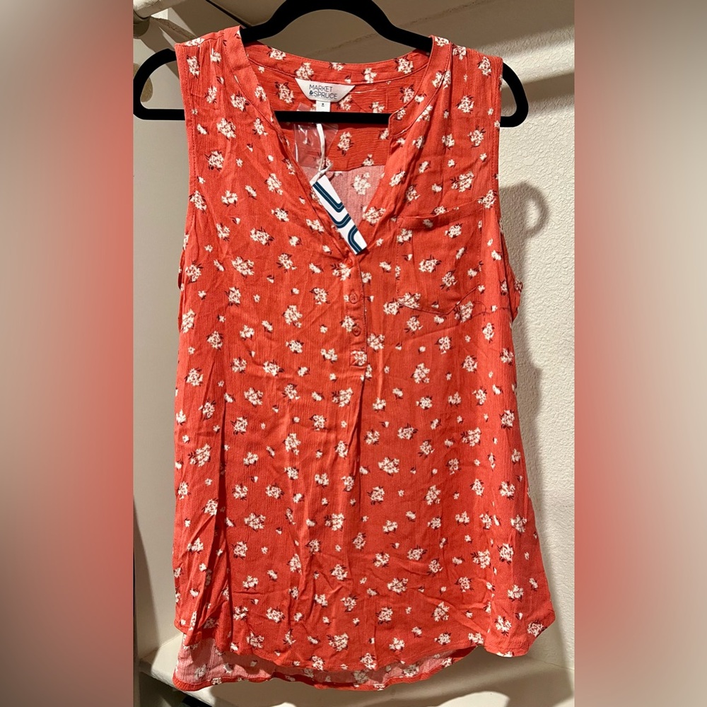 MARKET & SPRUCE Stitch Fix Women’s Floral Prat Henley Sleeveless Top Medium